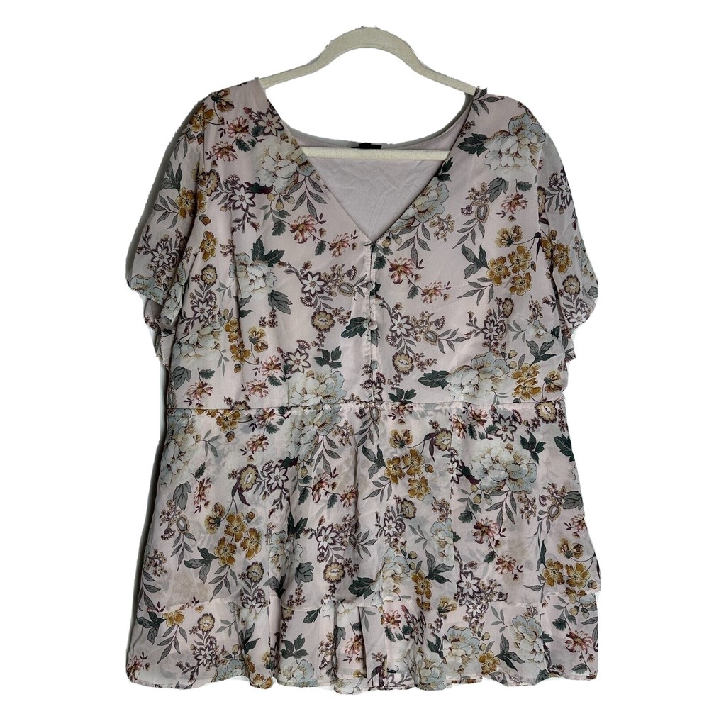 TORRID Womens Blouse Size 4 Pink Floral Print Short Sleeve Lined